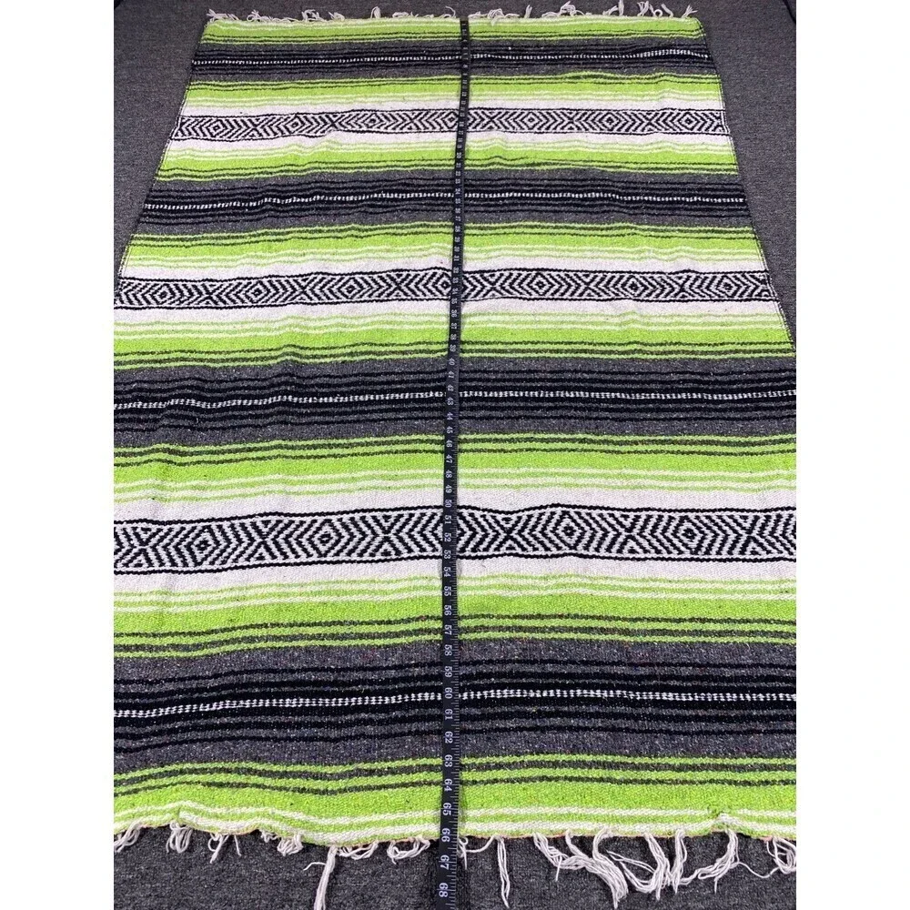 Vintage Navajo Style Hand Made Mexican Blanket with Fringes Frank’s Multicolor